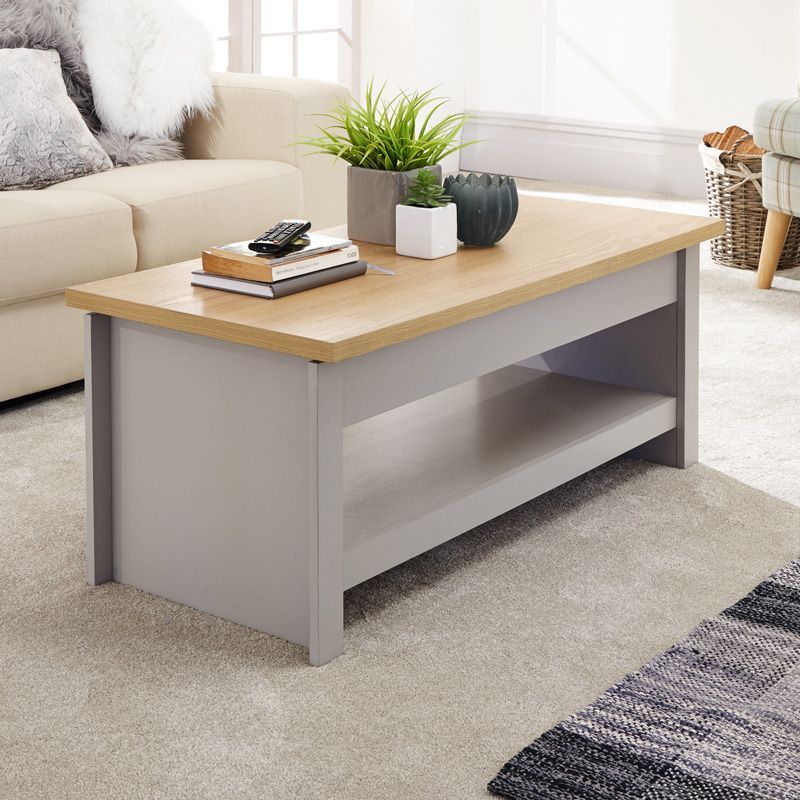 Buy Lancaster Sliding Top Coffee Table Grey & Oak 1 Shelf Intended For 1 Shelf Coffee Tables (View 3 of 15)