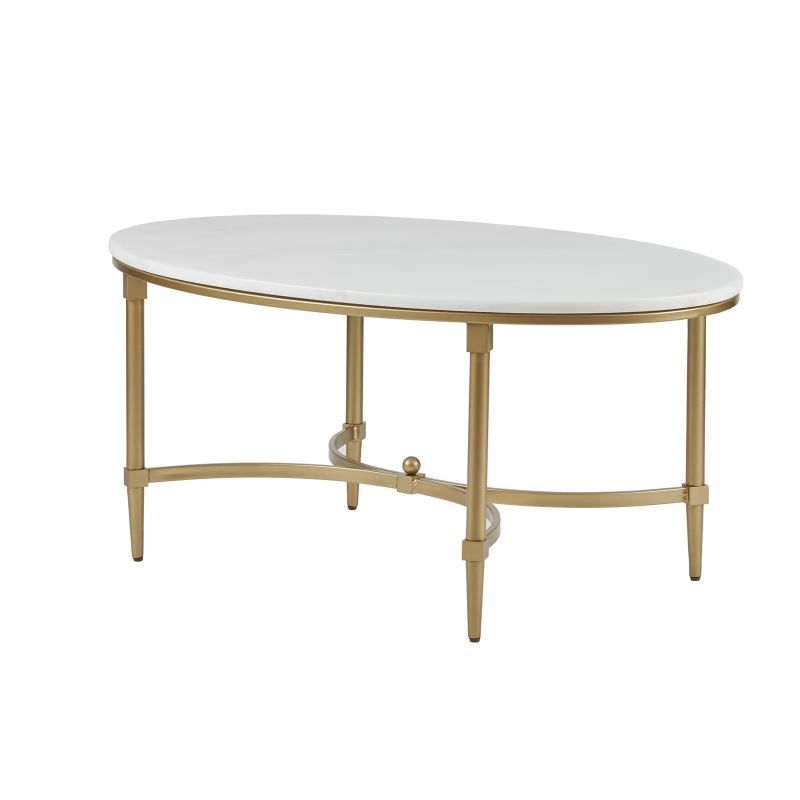 Byron Goldtone Metal Oval Coffee Table With White Marble Throughout White Marble Gold Metal Coffee Tables (View 1 of 15)