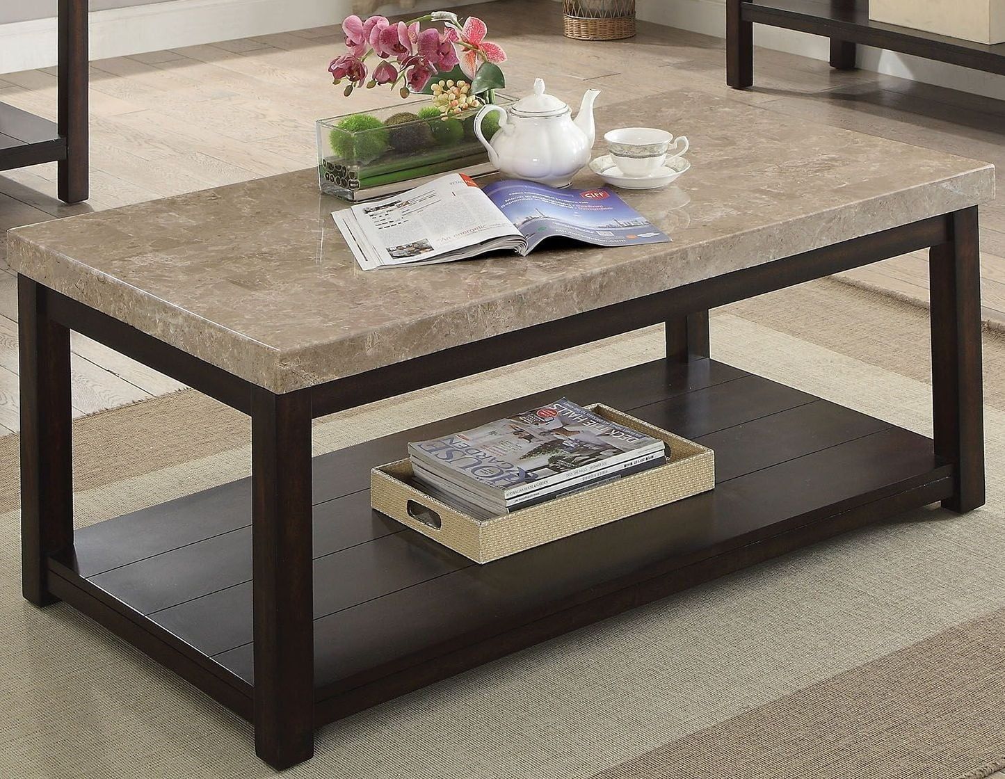 Calgary Dark Walnut Coffee Table From Furniture Of America Throughout Walnut Coffee Tables (View 2 of 15)