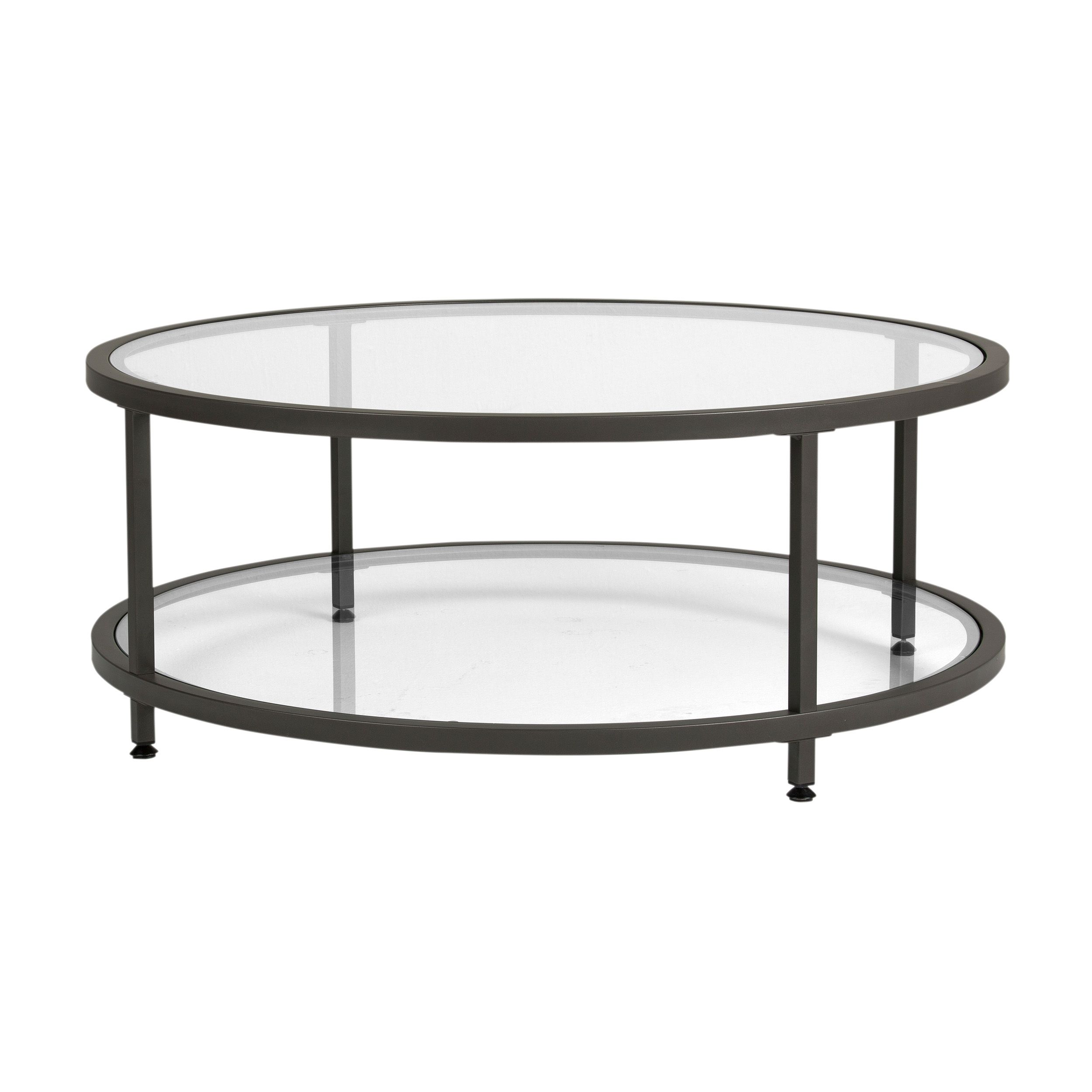 Camber 38″ Round Coffee Table In Pewter/clear Glass – Item Pertaining To Clear Coffee Tables (View 3 of 15)