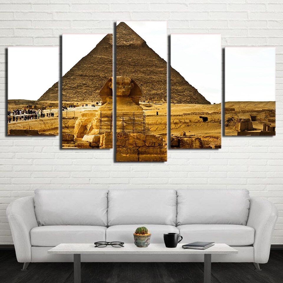 Canvas Modern Home Decor Living Room 5 Panel Egypt Pyramid In Pyrimids Wall Art (View 15 of 15)