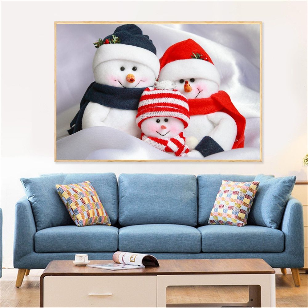 Canvas Wall Pictures Snowman Family New Year Christmas Regarding Snow Wall Art (View 8 of 15)