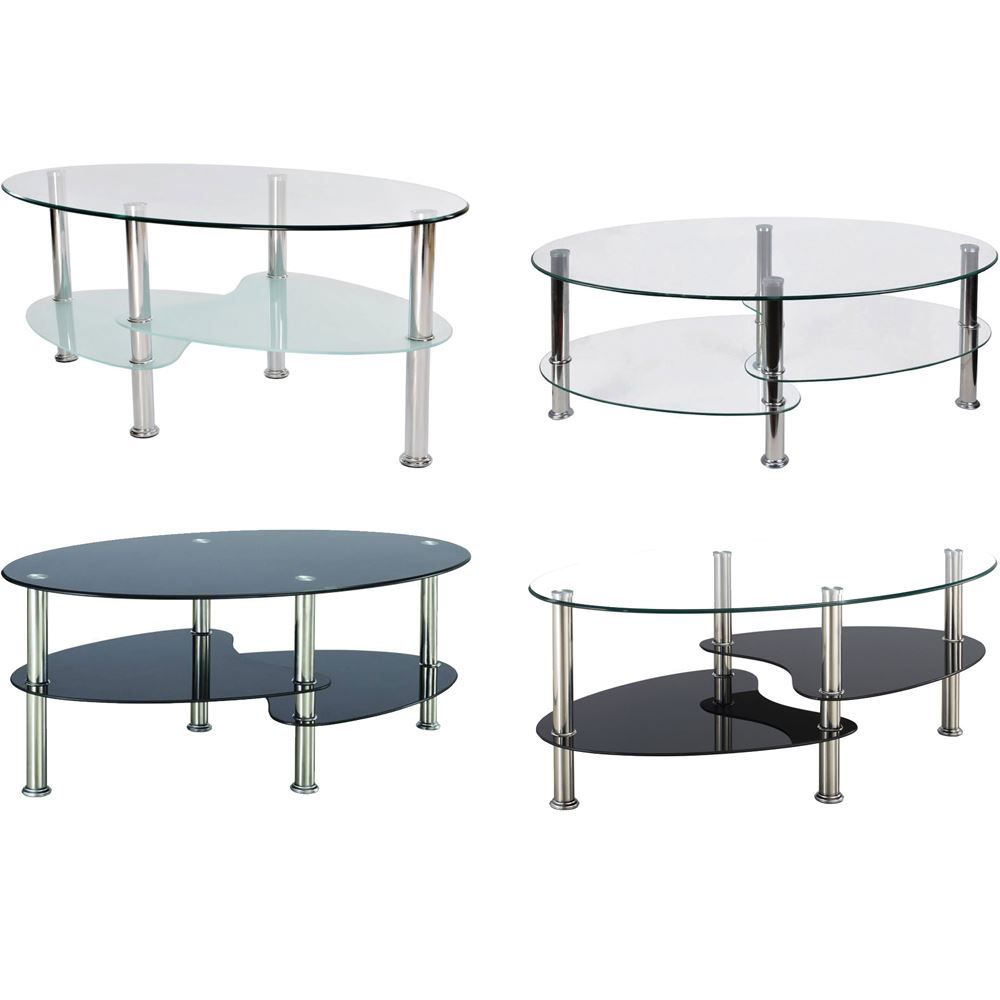 Cara Coffee Table Black Clear Frosted Oval Glass Top In Clear Glass Top Cocktail Tables (View 5 of 15)