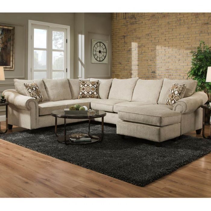Caravan Beige Chenille Reversible Chaise Sectional Regarding Ecru And Otter Coffee Tables (View 6 of 15)