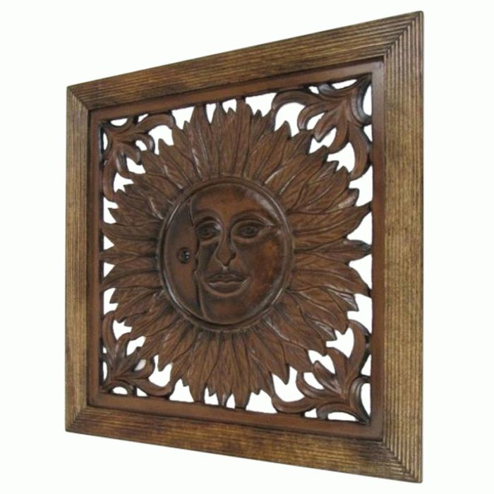 Carved Wooden Wall Panel, Wall Hanging, Sun – Nautical Inside Sun Wood Wall Art (View 14 of 15)