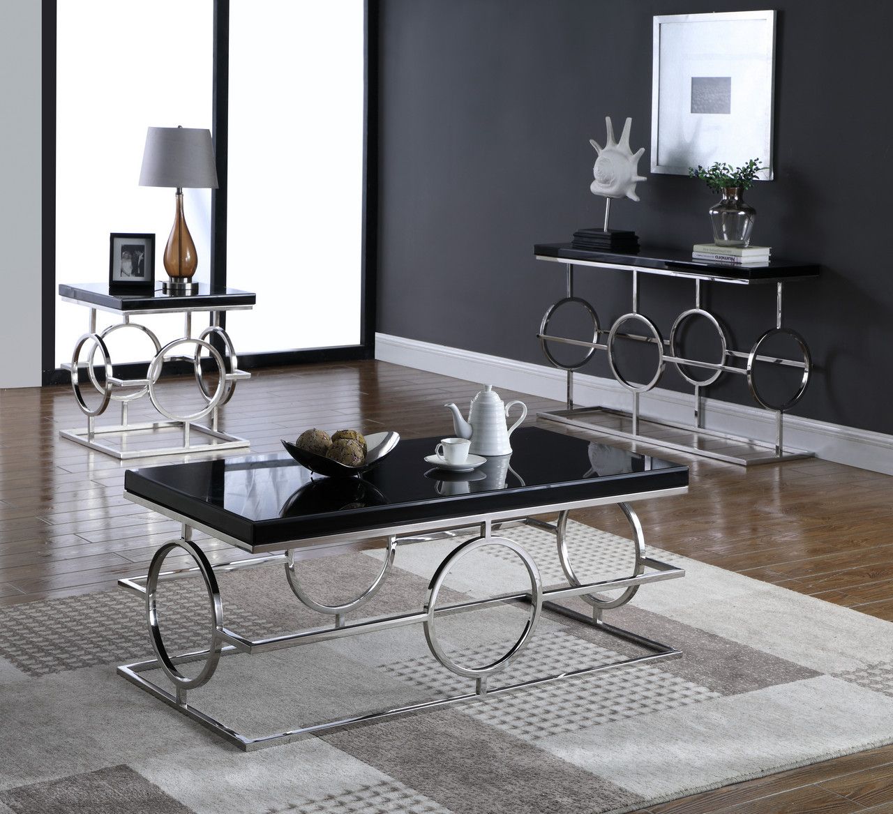 Cesario Modern Black Glass Top Coffee Table W/shaped Inside Black And White Coffee Tables (Photo 3 of 15)