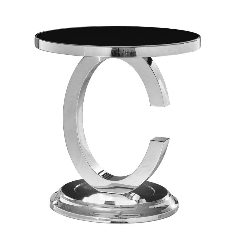 Chanel Glass Top Stainless Steel Side Table, Nickel / Black For Glass And Stainless Steel Cocktail Tables (View 10 of 15)