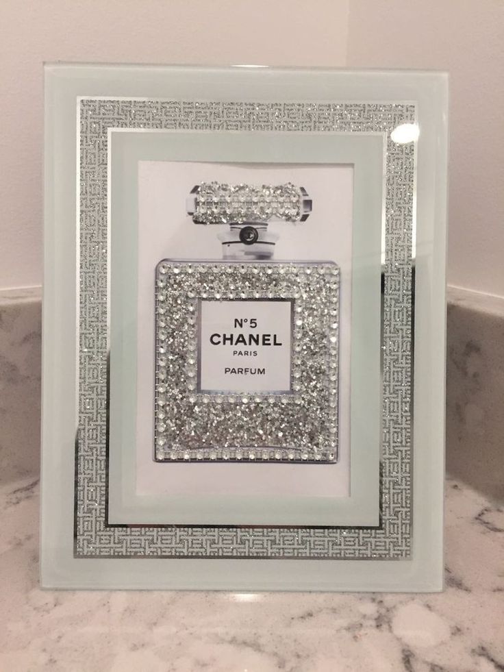Chanel No 5 Silver Glitter Bling Art Print In Glass Pertaining To Glitter Wall Art (View 6 of 15)