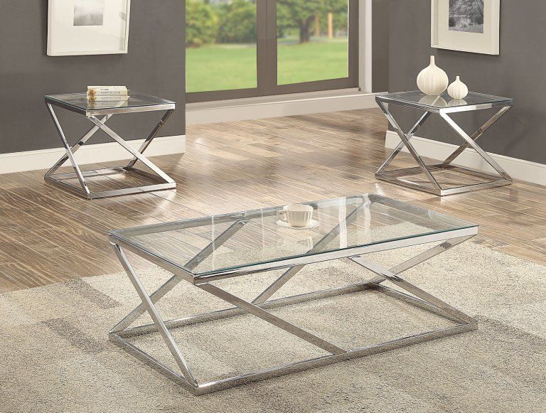 Chase Chrome And Glass Coffee And End Table Set With Regard To Glass And Pewter Coffee Tables (View 10 of 15)