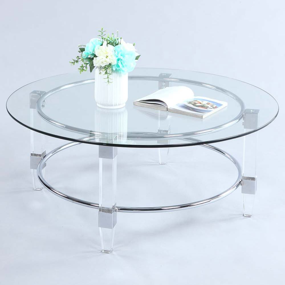 Chintaly 4038 Round Cocktail Coffee Table Chrome Acrylic With Glass And Chrome Cocktail Tables (View 2 of 15)