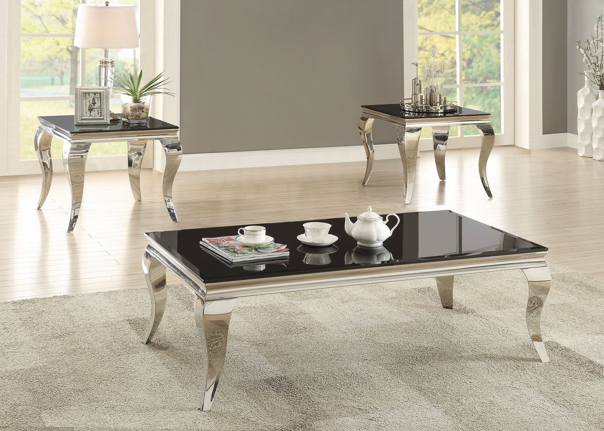 Chrome And Black Glass Top Coffee Table – 1stopbedrooms. Throughout Black And White Coffee Tables (Photo 1 of 15)