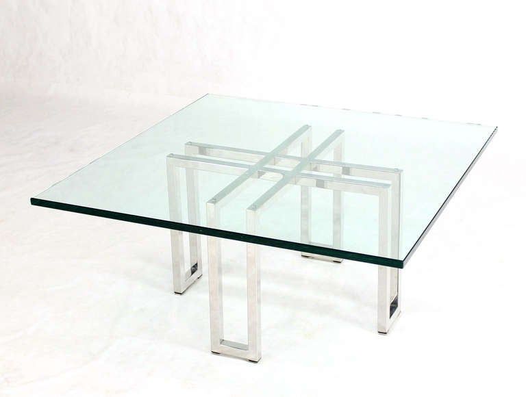 Chrome Base And Square Glass Top, Mid Century Modern Throughout Chrome And Glass Modern Coffee Tables (View 8 of 15)