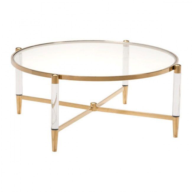 Clear Acrylic Gold Round Coffee Table | Modern Furniture For Acrylic Modern Coffee Tables (View 5 of 15)