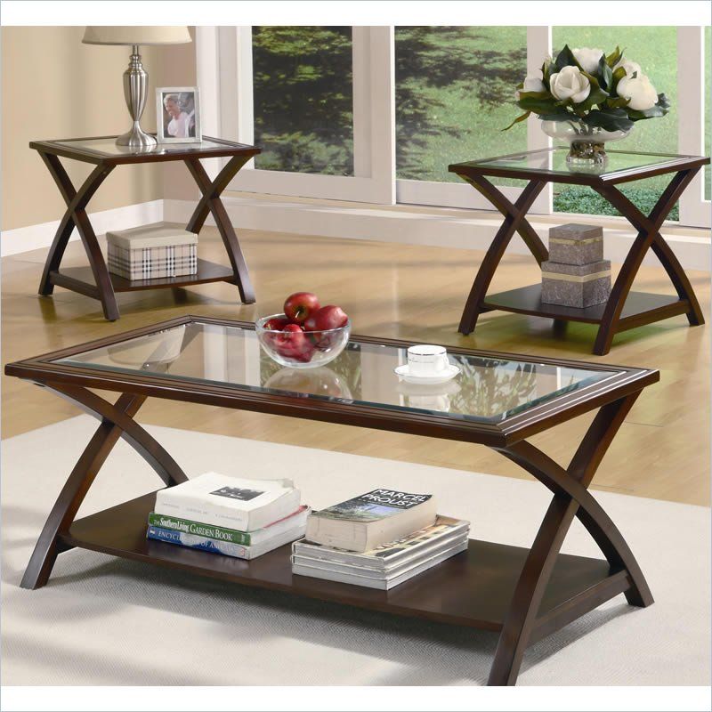 Coaster 3 Piece Glass Top Coffee Table Set In Cappuccino With Regard To 3 Piece Shelf Coffee Tables (View 15 of 15)