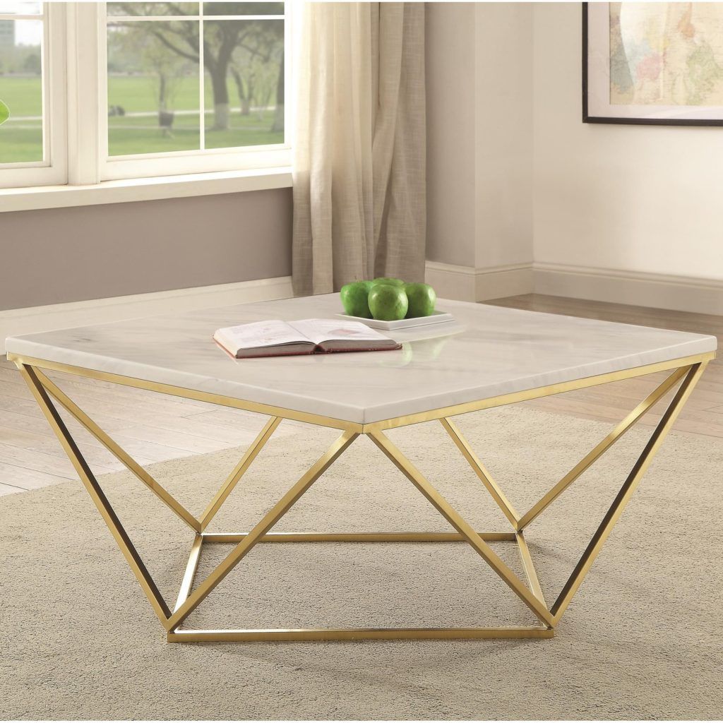 Coaster #700846 White Marble/brass Coffee Table – Curley's Pertaining To White Marble And Gold Coffee Tables (View 6 of 15)