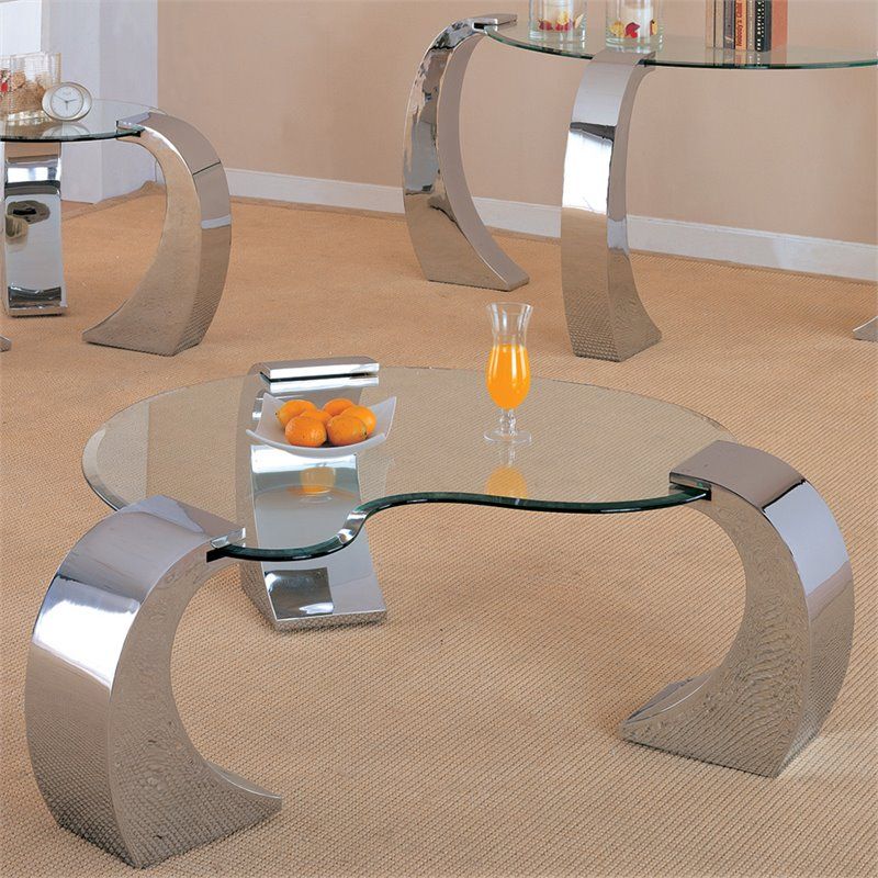 Coaster Custer Kidney Shaped Glass Top Accent Coffee Table In Silver Mirror And Chrome Coffee Tables (View 2 of 15)