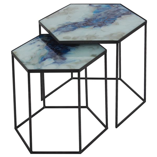 Cobalt Mist Organic Hexagon Side Table Set | Side Table Intended For Cobalt Coffee Tables (View 12 of 15)