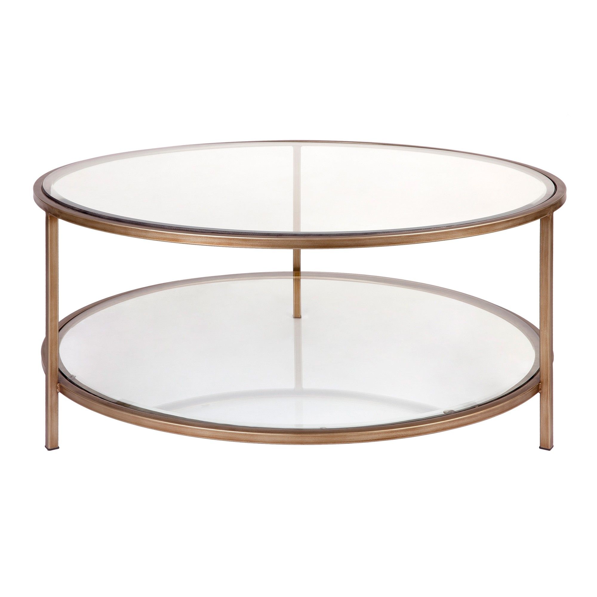 Cocktail Glass Top Iron Round Coffee Table, 100cm, Antique In Antique Gold Nesting Coffee Tables (Photo 9 of 15)