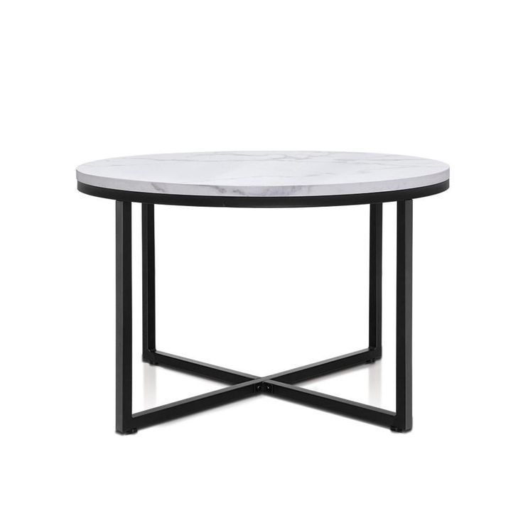 Coffee Table Marble Effect Side Tables Bedside Round Black Pertaining To Black Metal And Marble Coffee Tables (View 3 of 15)