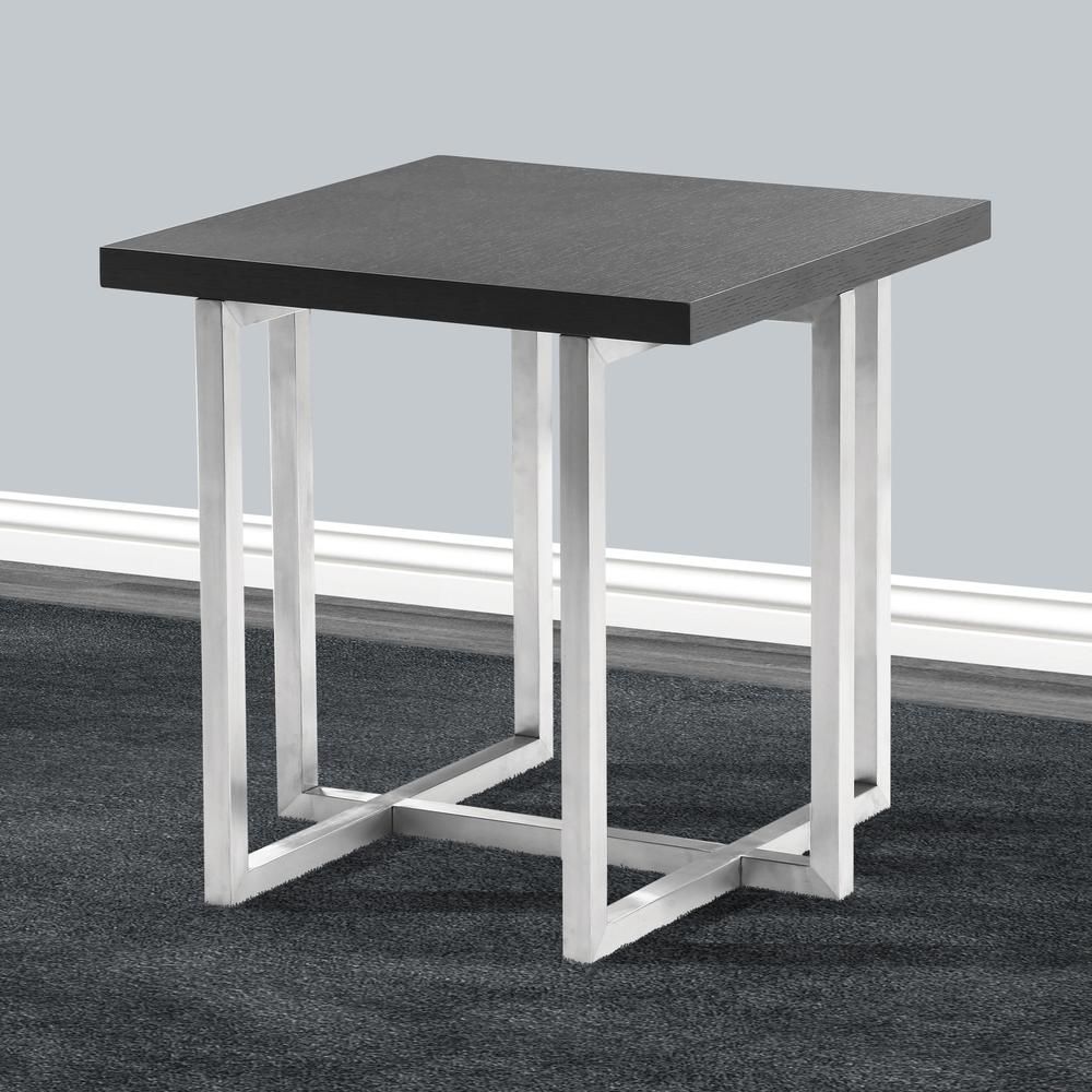 Contemporary End Table In Brushed Stainless Steel Finish With Regard To Gray Wood Veneer Cocktail Tables (View 14 of 15)