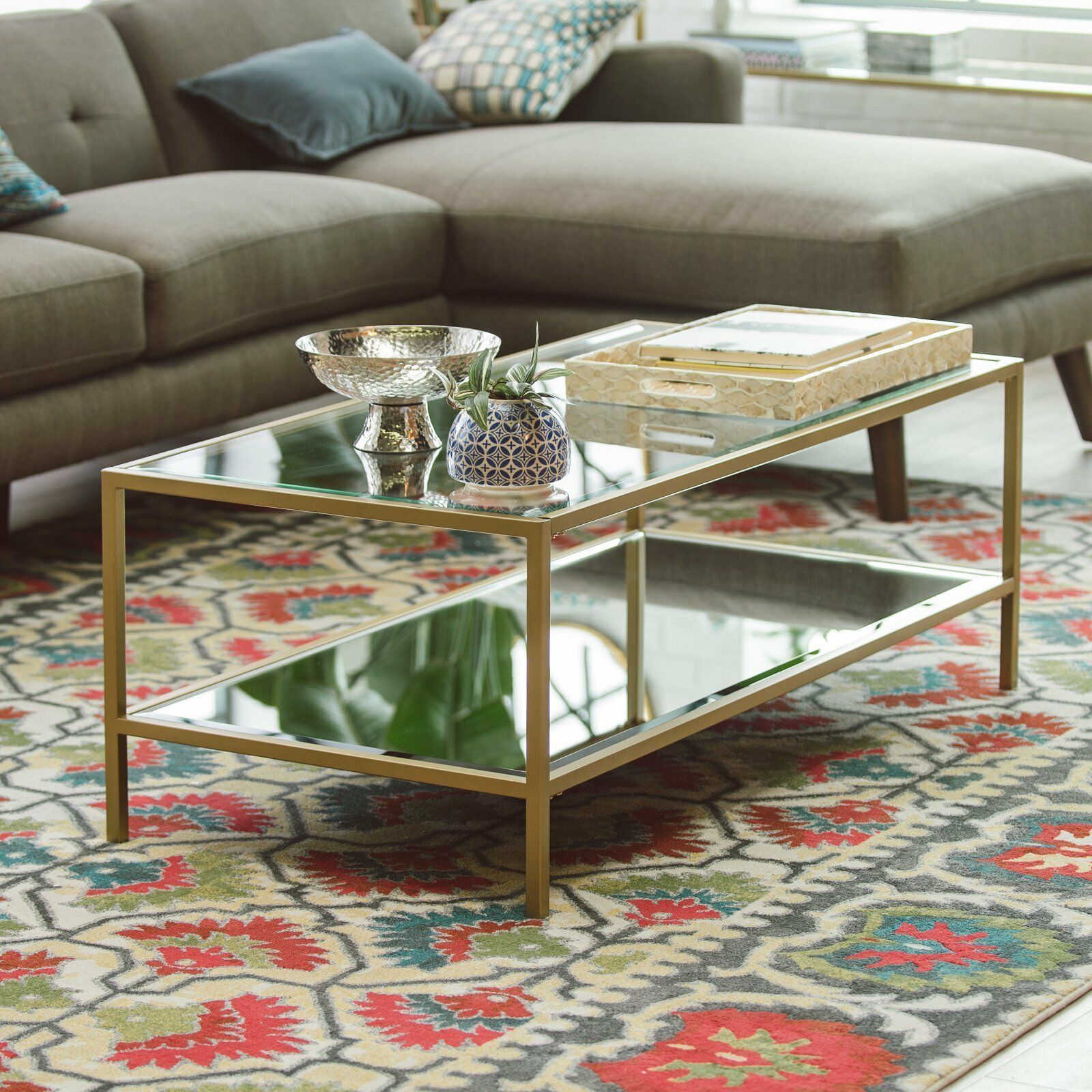 Contemporary Glam Metal Glass Metallic Gold Coffee Table In Gold Cocktail Tables (Photo 1 of 15)