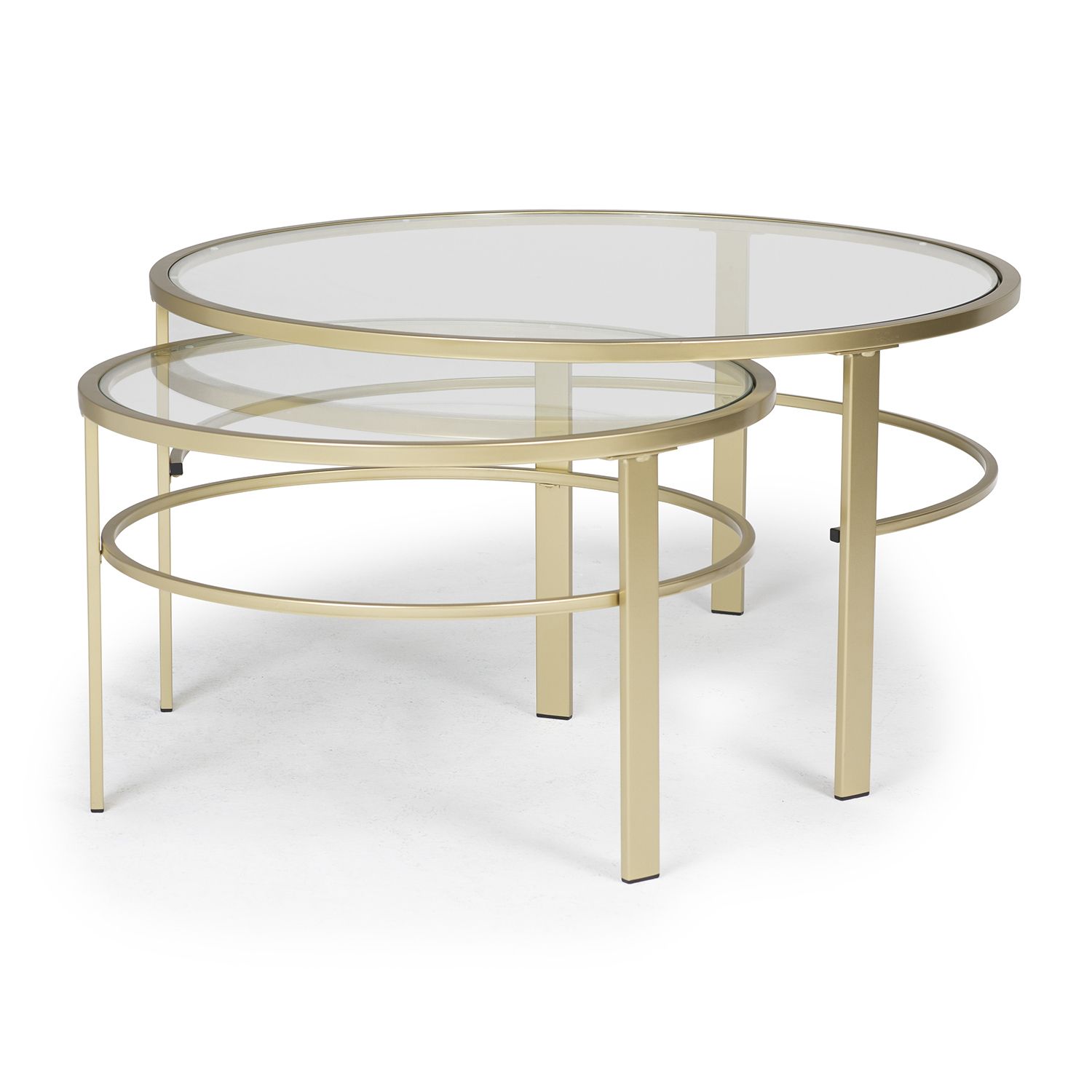 Corbel Modern Round Nesting Coffee Table Set (36" W & 26"w Pertaining To Antique Gold Nesting Coffee Tables (View 2 of 15)