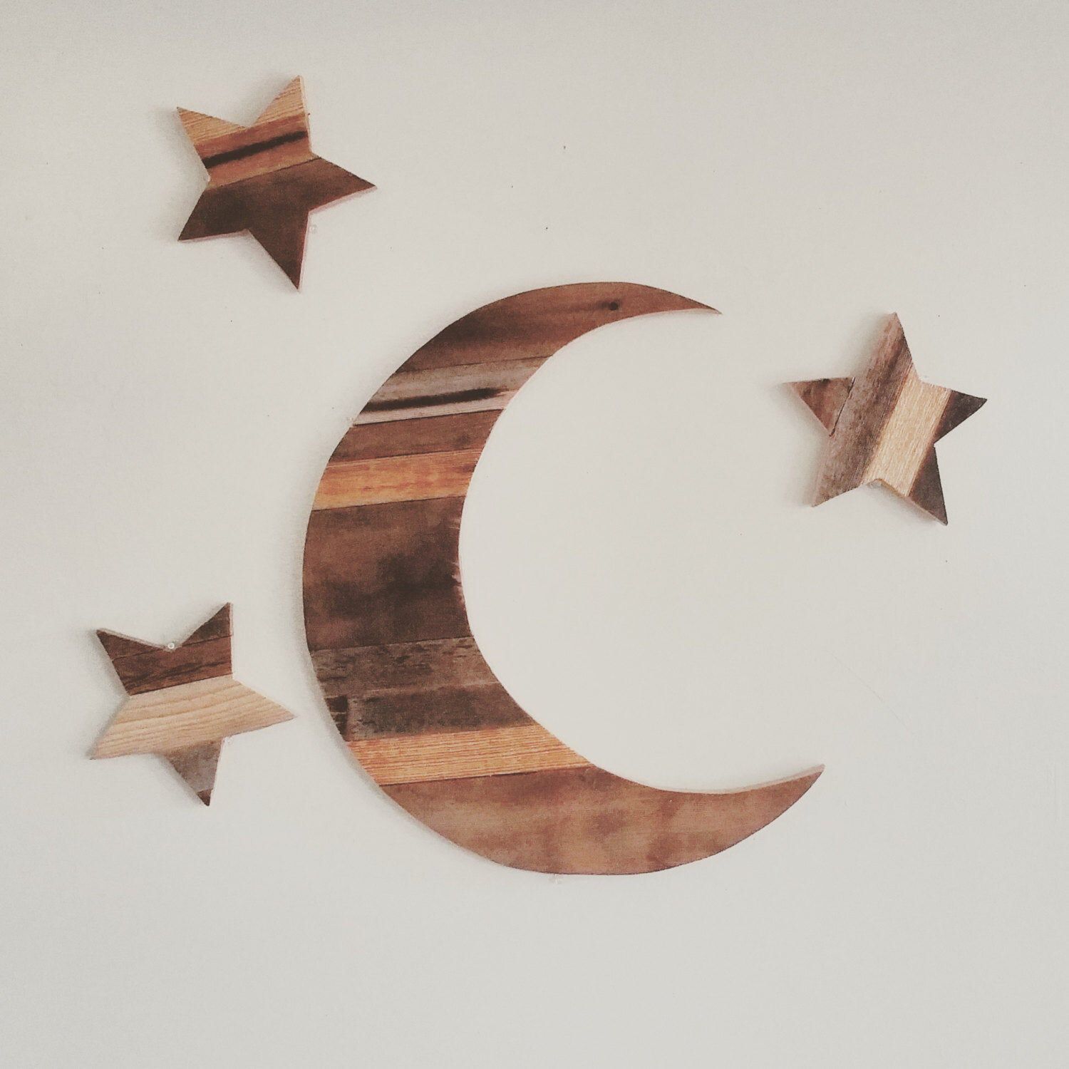 Crescent Moon And Stars Reclaimed Wood Wall Art, Recycled Intended For Minimalist Wood Wall Art (View 10 of 15)