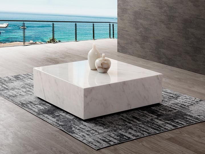 Cube Square White Marble Coffee Table With Casters In 2020 With Faux White Marble And Metal Coffee Tables (View 12 of 15)
