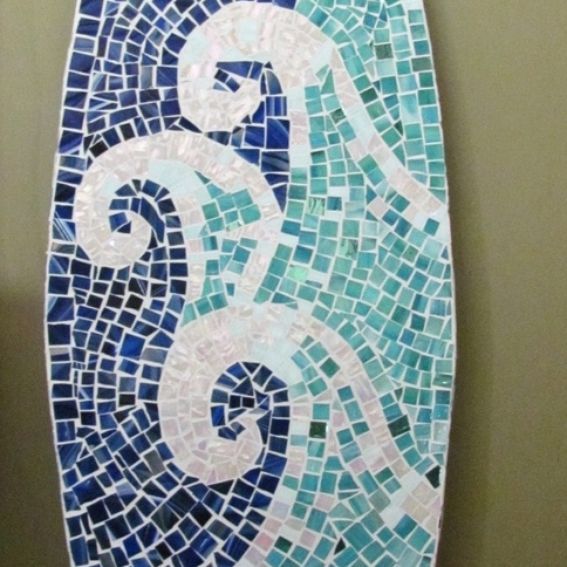 Custom Surfboard Mosaic, Stained Glass On Wood Wall Art Throughout Waves Wood Wall Art (View 4 of 15)