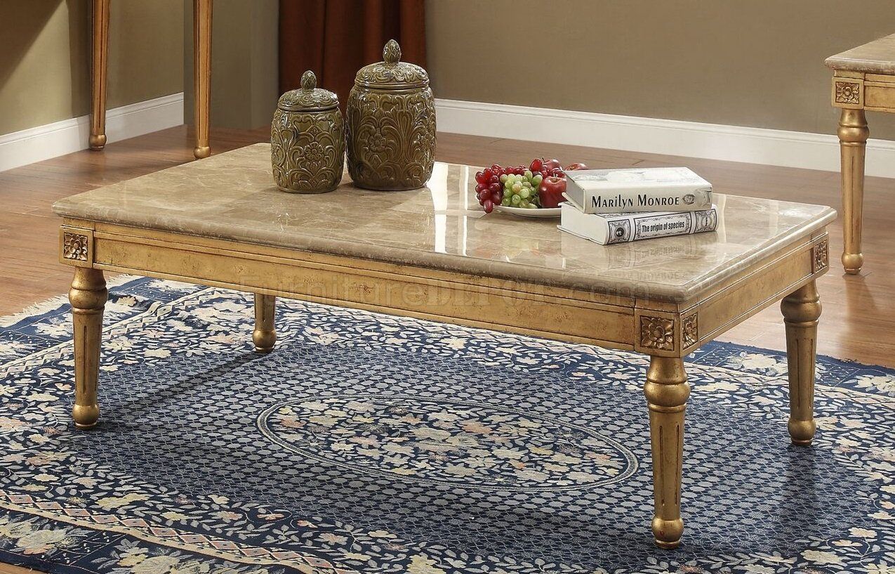 Daesha Coffee Table 81715 In Antique Gold & Marbleacme In Antiqued Gold Rectangular Coffee Tables (View 6 of 15)