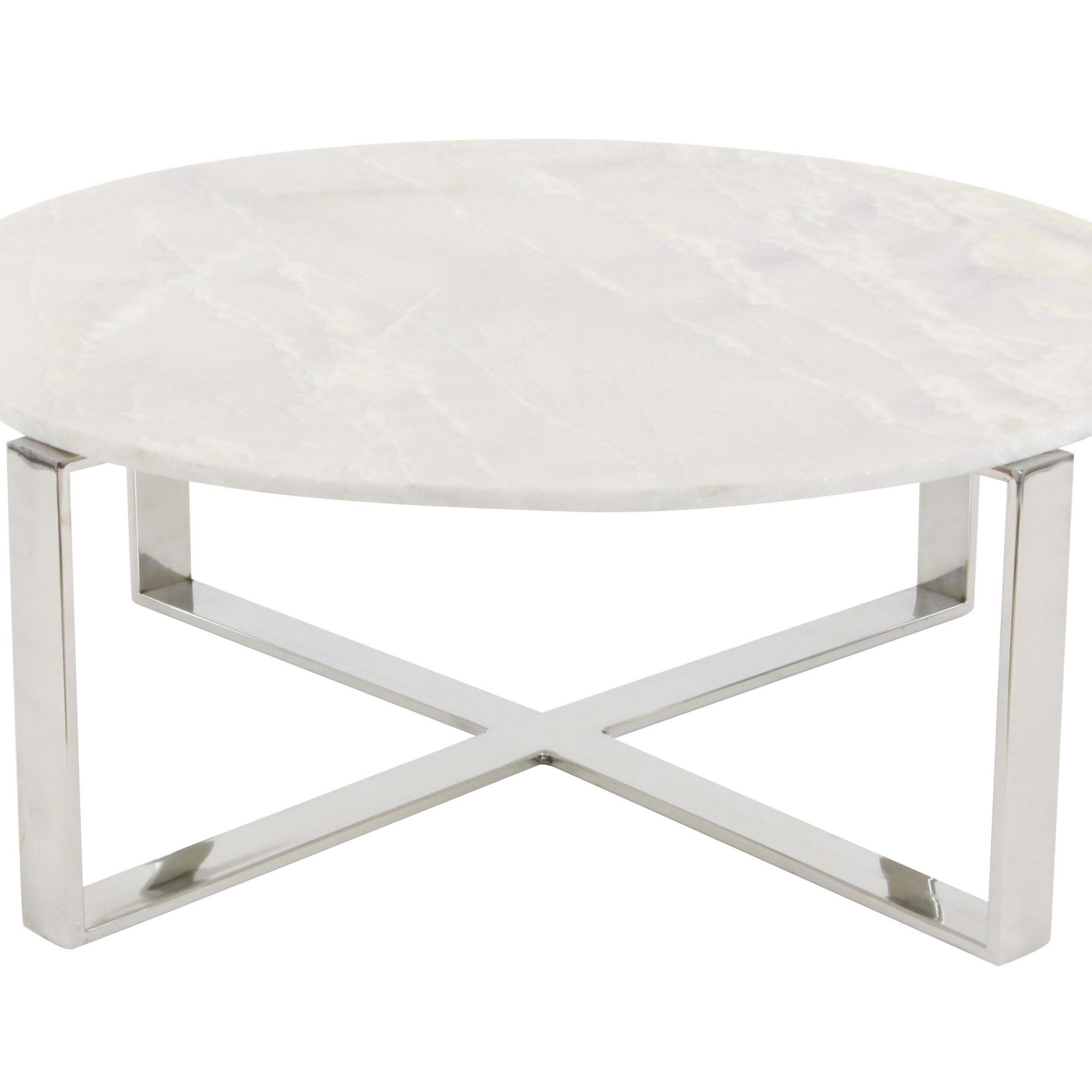 Decmode 31" Round White Marble Coffee Table W/ Silver Within White Marble Gold Metal Coffee Tables (View 14 of 15)