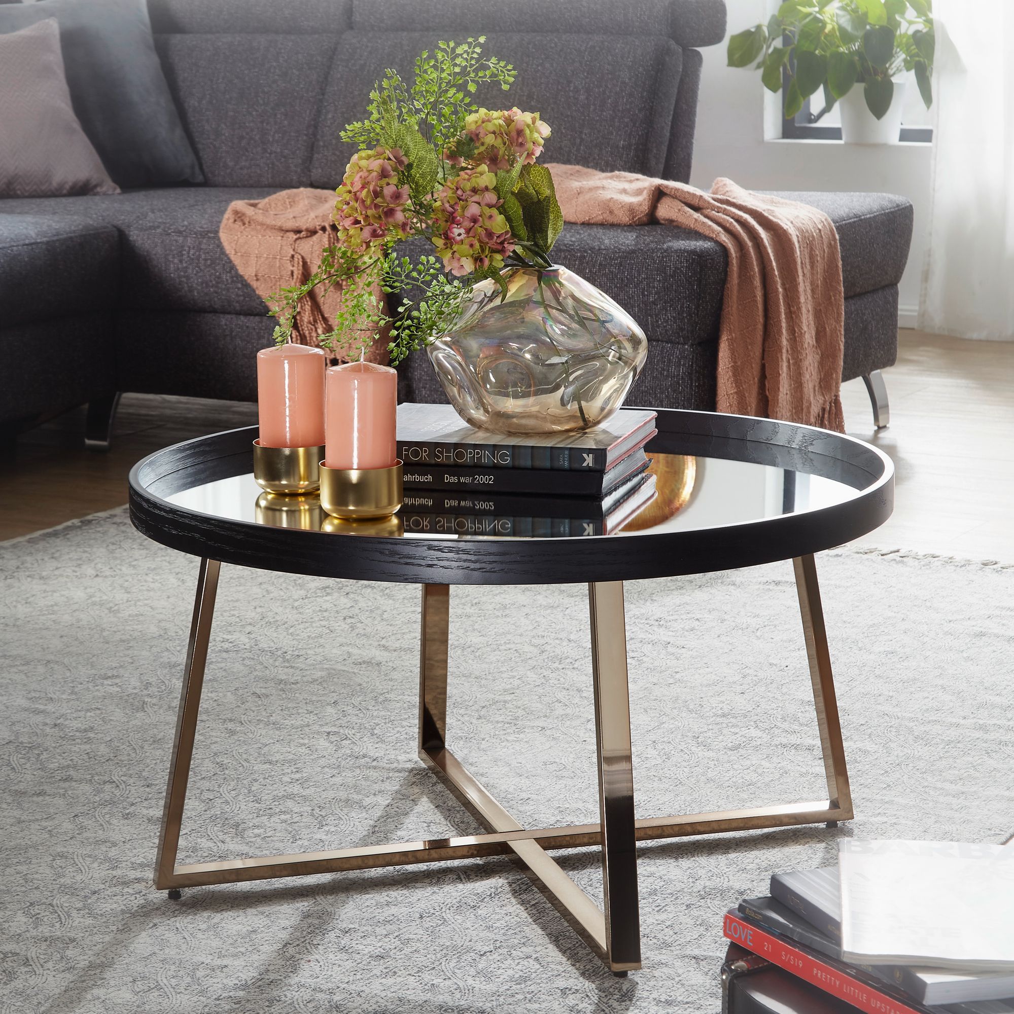Design Coffee Table Round Ø 78 Cm Dark Gold With Mirror With Regard To Gold Coffee Tables (View 13 of 15)
