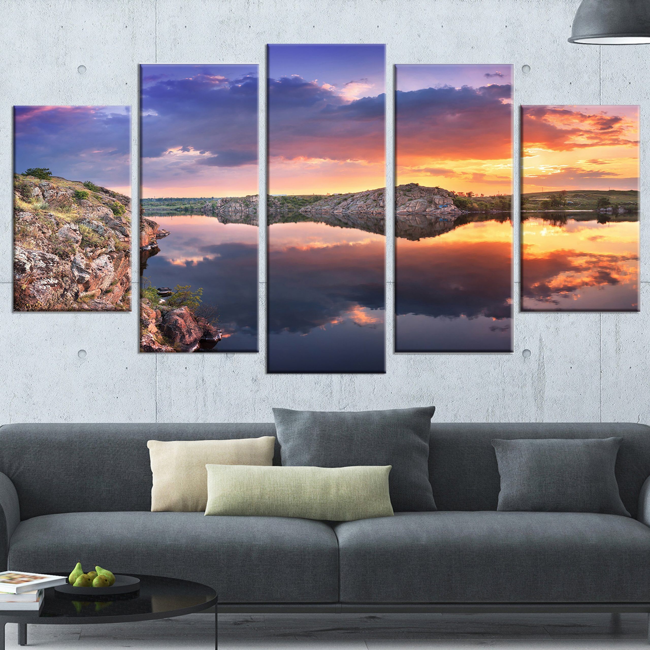 Designart 'large Summer Clouds Reflection' 5 Piece Wall For Summer Wall Art (Photo 1 of 15)