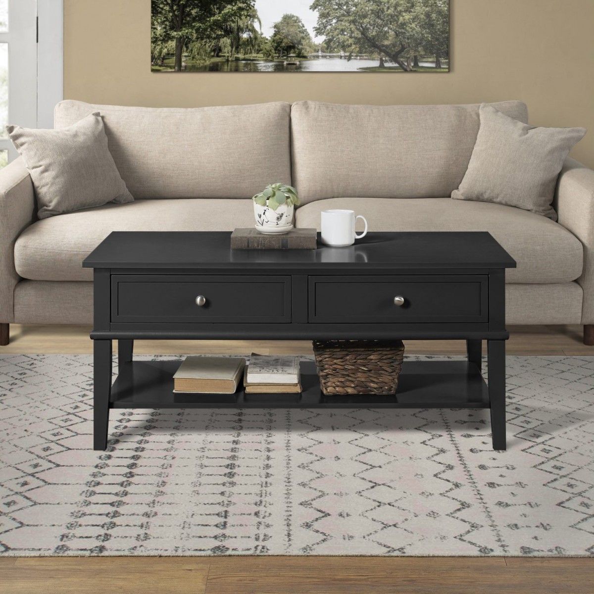 Dorel Franklin Coffee Table Black Grey Or White Painted Wood Intended For Gray And Gold Coffee Tables (View 11 of 15)