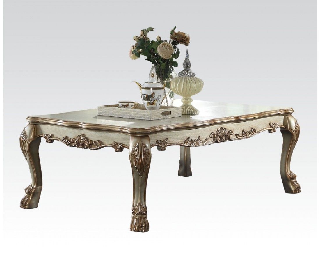 Dresden Traditional Wood Top Ornate Coffee Table In For Antiqued Gold Rectangular Coffee Tables (View 15 of 15)