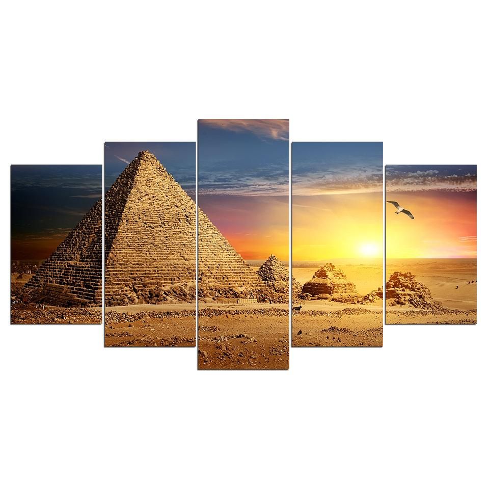 Egyptian Pyramid Painting Sunset – Pyramid 5 Panel Canvas With Regard To Pyrimids Wall Art (Photo 4 of 15)