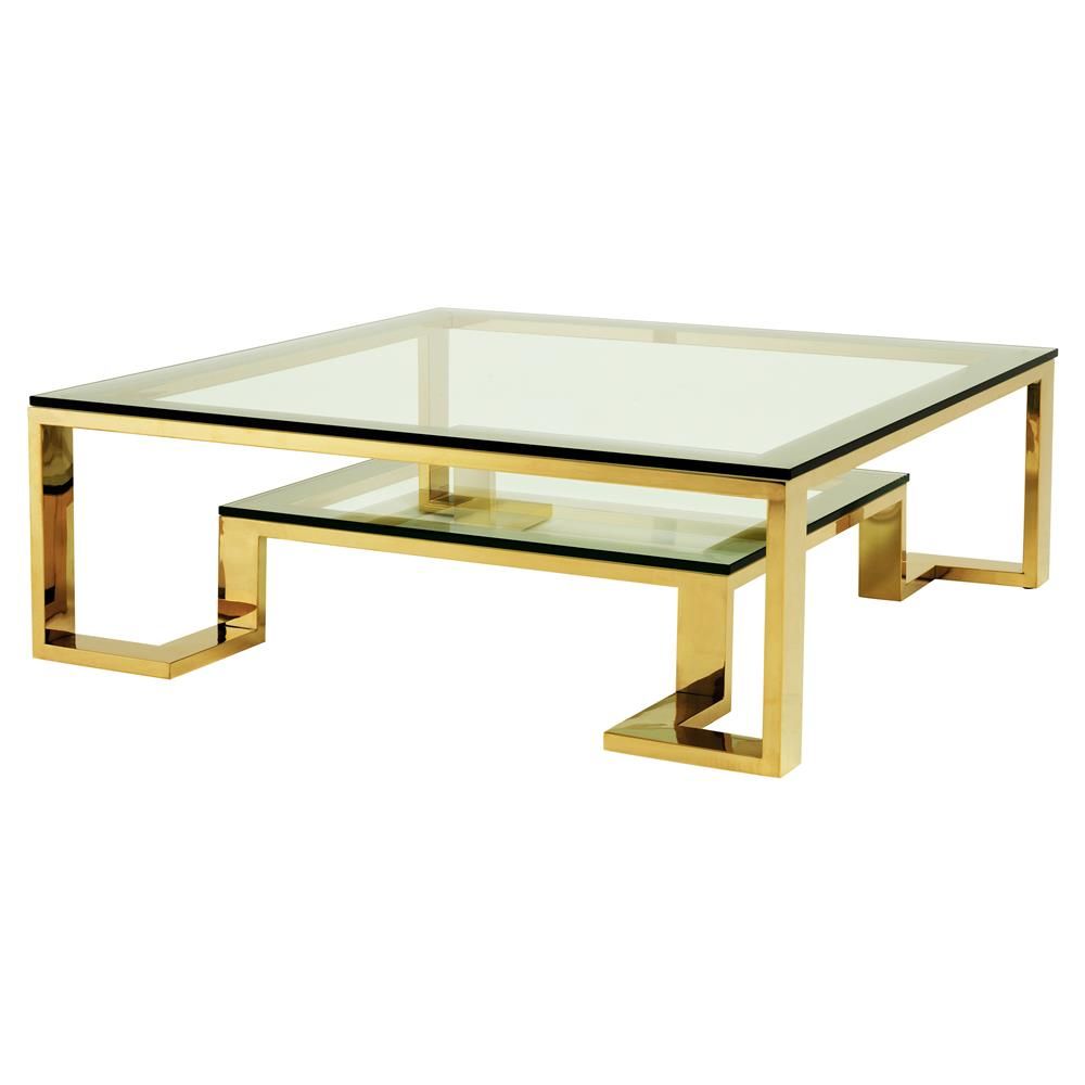 Eichholtz Huntington Hollywood Regency Glass Top 2 Tier Within Antiqued Gold Rectangular Coffee Tables (View 3 of 15)