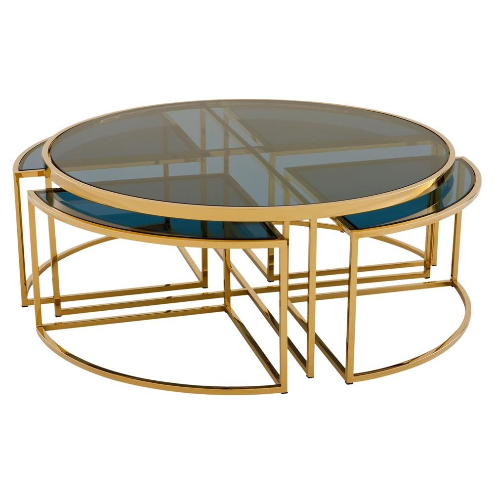 Eichholtz Padova Modern Classic Smoked Glass Round Nesting For Glass And Gold Coffee Tables (View 4 of 15)
