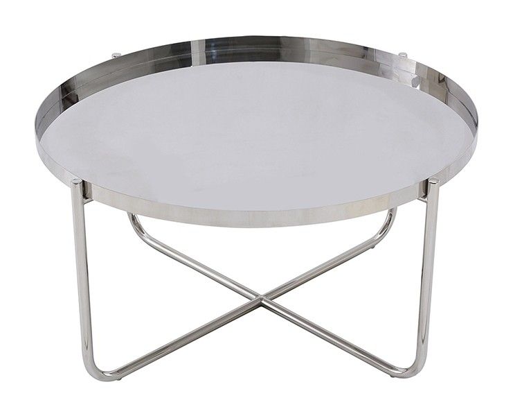 Ember Round Silver Chrome Tray Top Coffee Table In Silver Mirror And Chrome Coffee Tables (View 12 of 15)