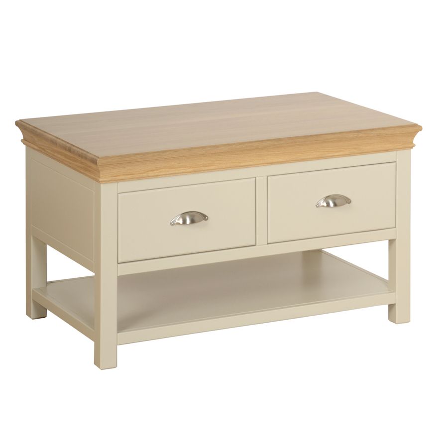 Emily 2 Drawer Coffee Table Painted Ivory With Oak Top With Regard To 2 Drawer Coffee Tables (Photo 13 of 15)