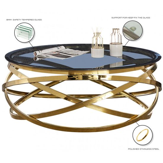 Enrico Grey Glass Coffee Table With Gold Stainless Steel Intended For Gray And Gold Coffee Tables (Photo 14 of 15)