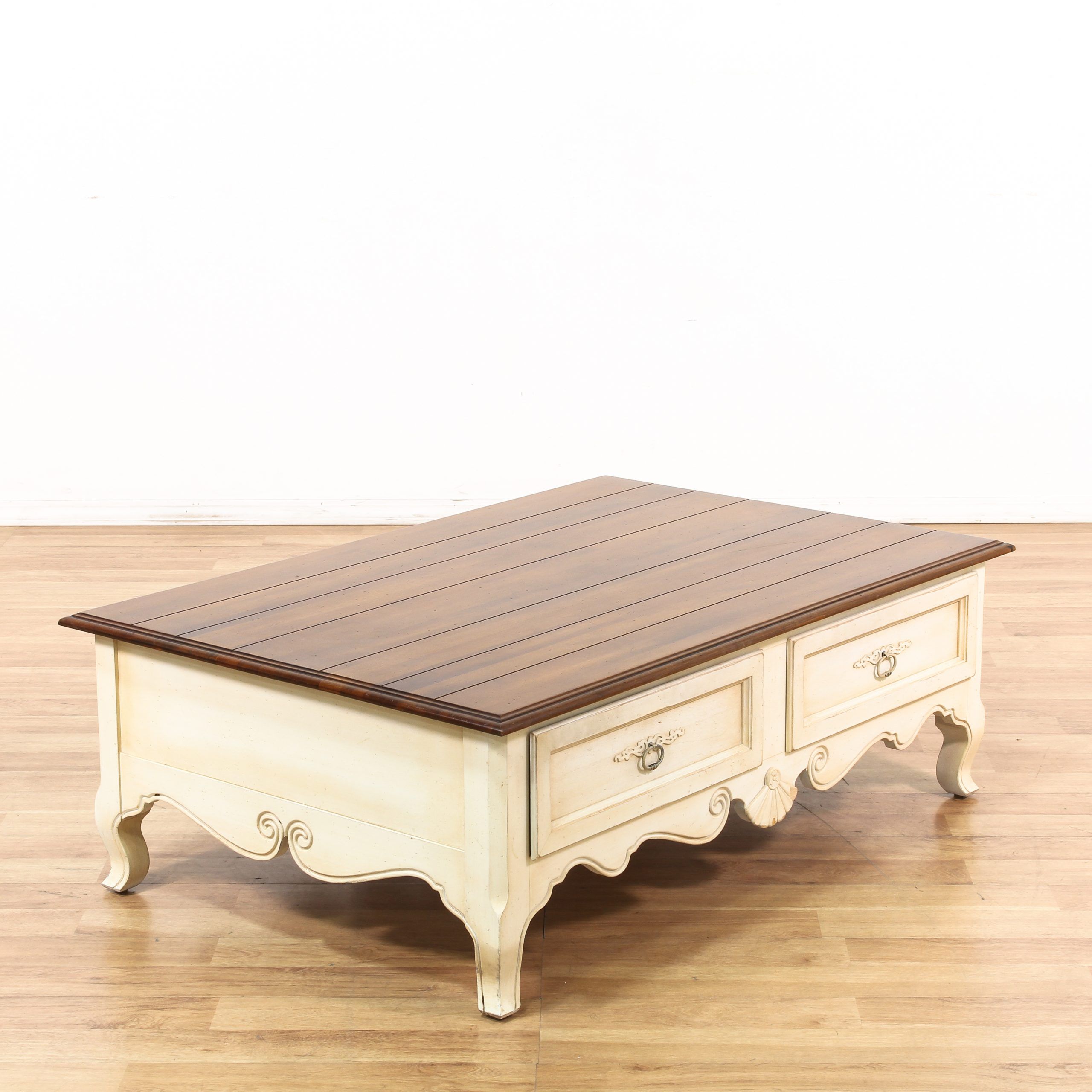 "ethan Allen" 2 Drawer Coffee Table | Loveseat Vintage With Regard To 2 Drawer Coffee Tables (Photo 7 of 15)