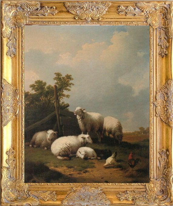 Fab Sheep Landscape Art Print Framed In Ornate Wood Frame Throughout Landscape Framed Art Prints (View 4 of 15)