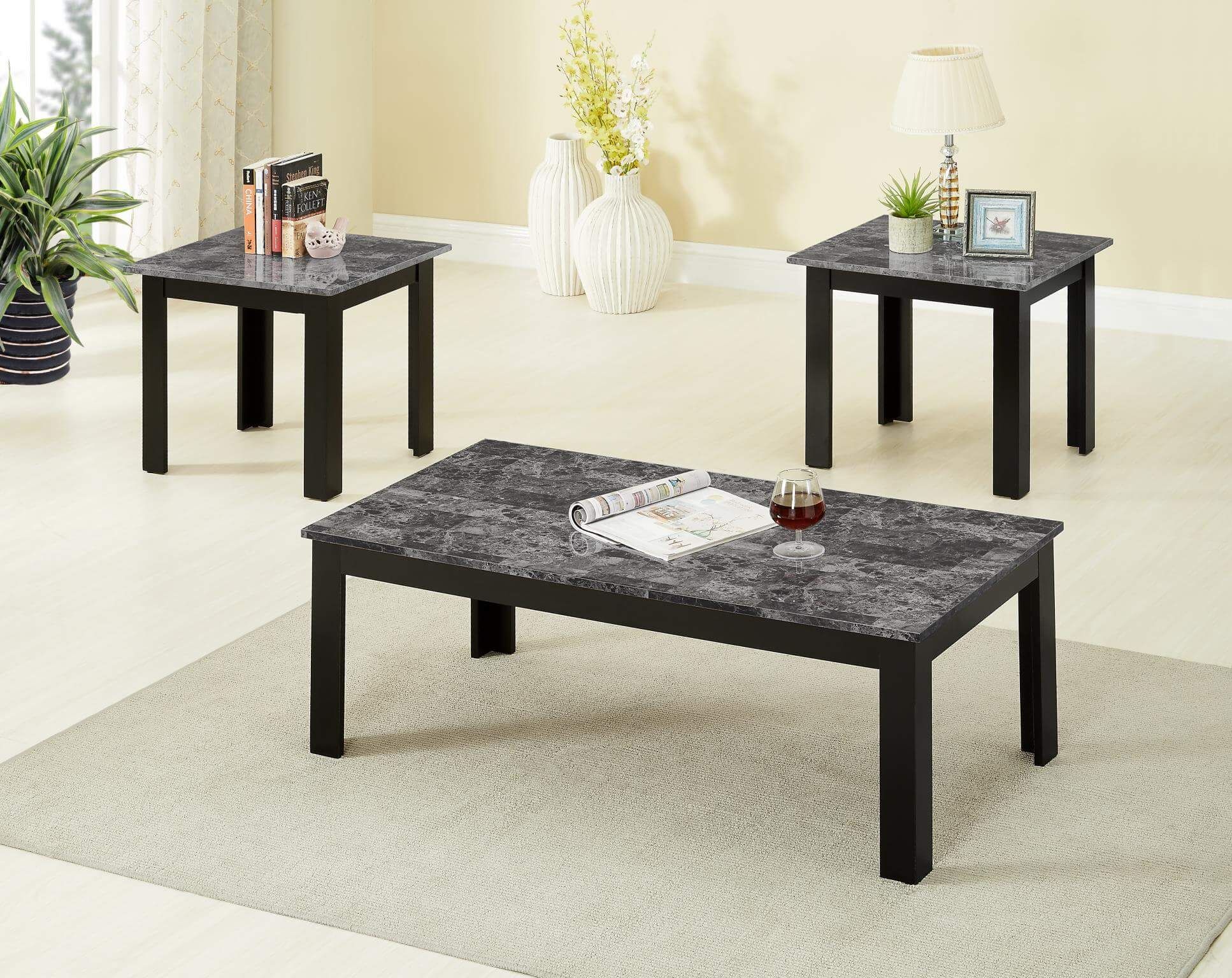 Faux Marble Coffee Table Black • Display Cabinet With Faux White Marble And Metal Coffee Tables (View 8 of 15)
