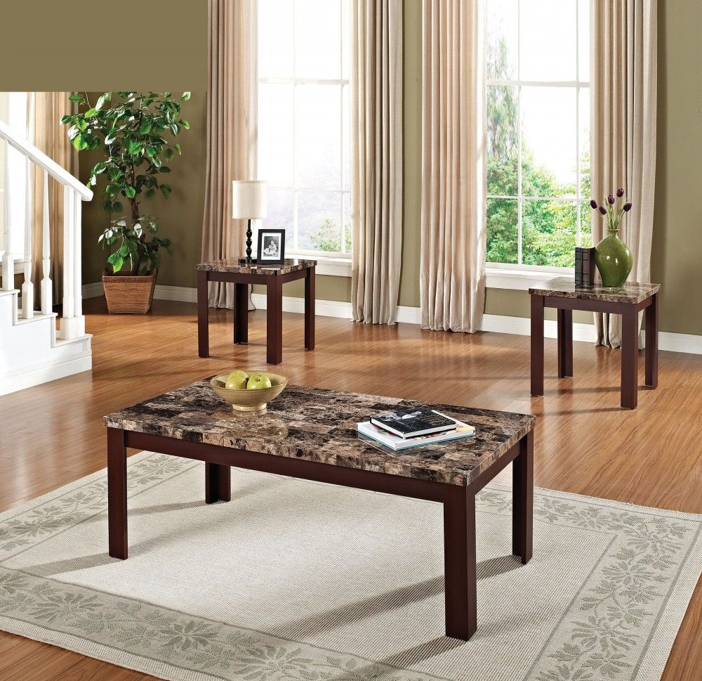 Finely Cherry 3pcs Faux Marble Top Coffee Table Set Within Marble Top Coffee Tables (View 4 of 15)