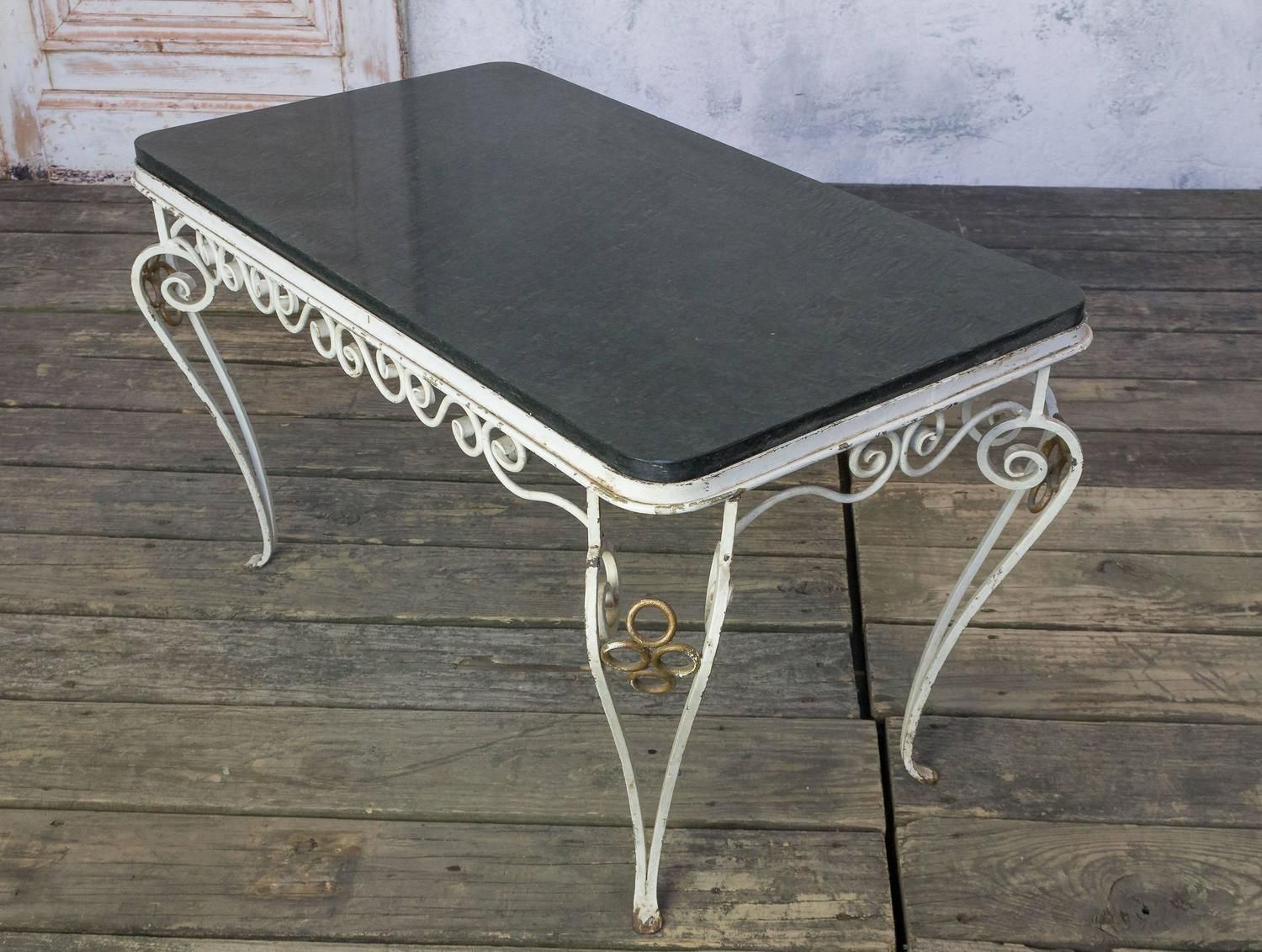 French, 1950s Wrought Iron Coffee Table With Black Marble With Regard To Aged Black Iron Coffee Tables (View 1 of 15)