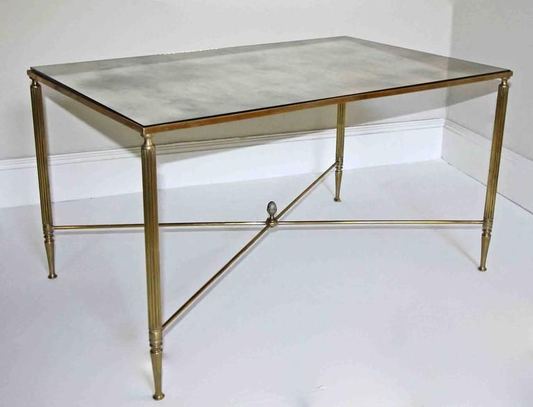 French Brass X Base Antiqued Mirror Top Cocktail Table For Regarding Antique Mirror Cocktail Tables (View 5 of 15)