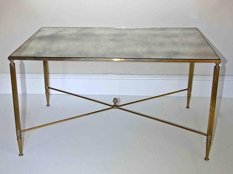 French Brass X Base Antiqued Mirror Top Cocktail Table For With Antique Mirror Cocktail Tables (Photo 6 of 15)