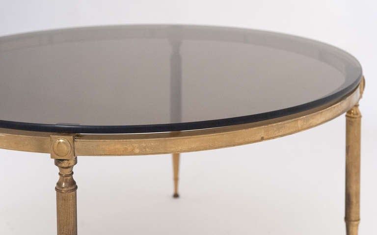 French Vintage Smoked Glass And Brass Coffee Table At 1stdibs Intended For Brass Smoked Glass Cocktail Tables (View 5 of 15)
