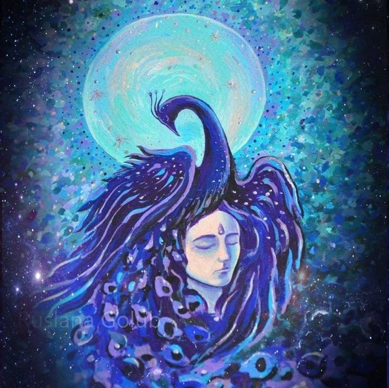 Full Moon Deity Wall Art Print Spiritual Painting Inspired Intended For Lunar Wall Art (View 14 of 15)